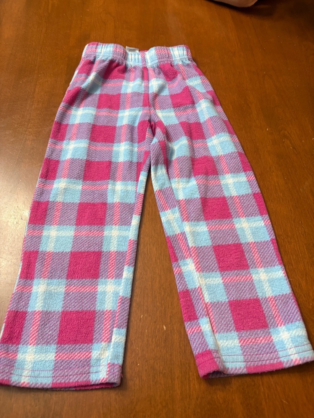 Disney Pink and Light Blue Plaid Fleece Pajama Bottoms